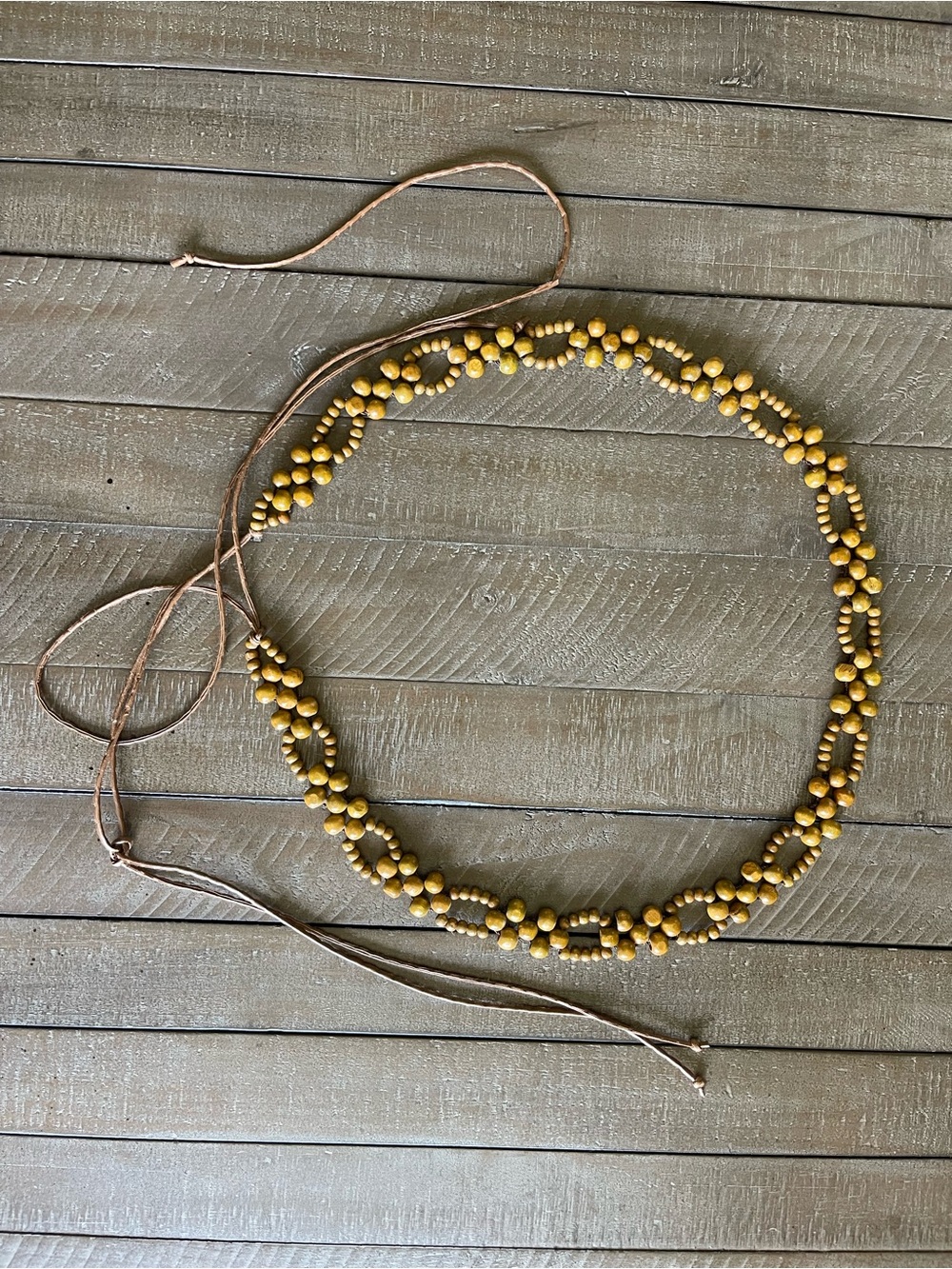 Yellow Beaded Waist Belt with Adjustable Tie